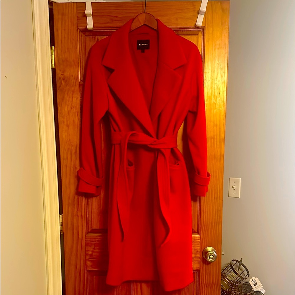 Express Women's Red Belted Coat